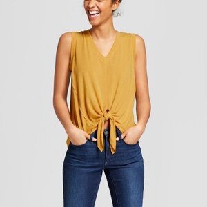 Universal Thread Yellow Sleeveless Tie-Front Tank Top size Large
